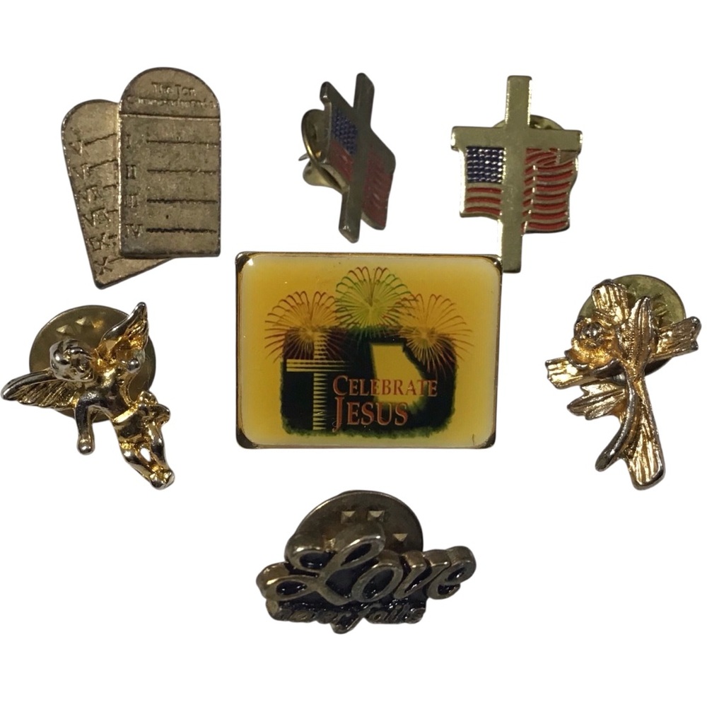 Pins Angel Cross American Flag Ten Commandments Jesus Love Rose Jewelry